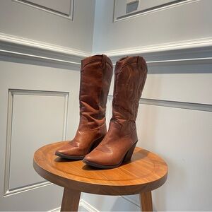 Brown faux leather cowboy boots